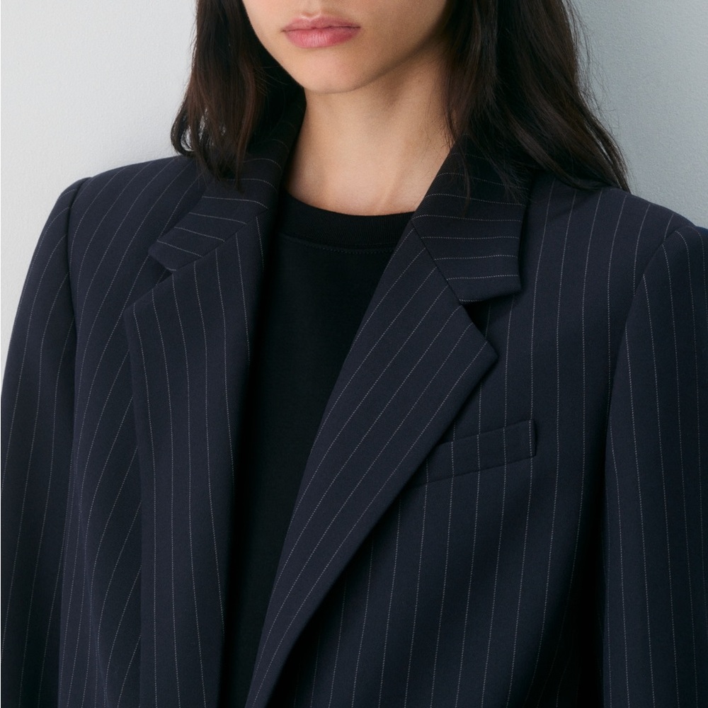 Emanuel Ungaro black pinstripe wool oversized blazer - Picture 2 of 11